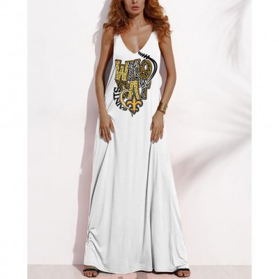 Women's Summer NEW ORLEANS SAINTS Fan Print V-neck Sleeveless Loose Long A-line Dress