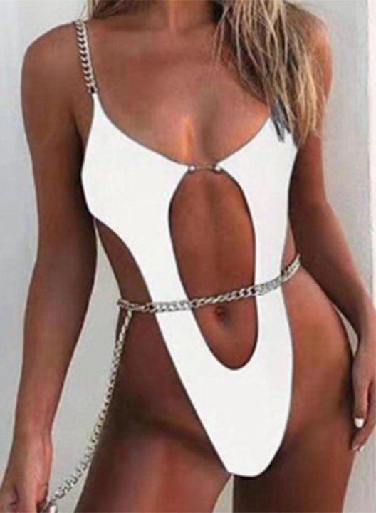 Women's One-Piece Swimsuits One-Piece Bathing Suits Belt Cut Out Cold Shoulder Solid V Neck One-Piece Swimsuit