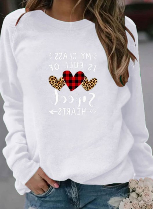 Women's Sweatshirts Letter Heart-shaped Long Sleeve Round Neck Casual Sweatshirt