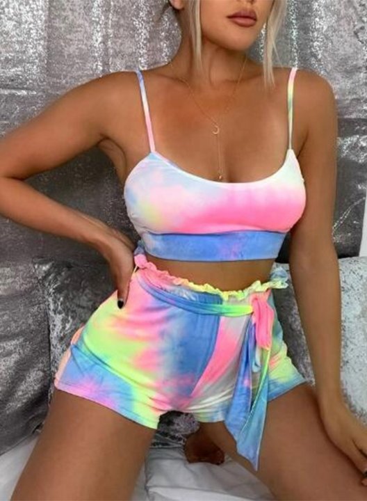 Women's Tie dye Sports Sets Sleeveless Spaghetti Cropped Casual Sporty Sports Sets