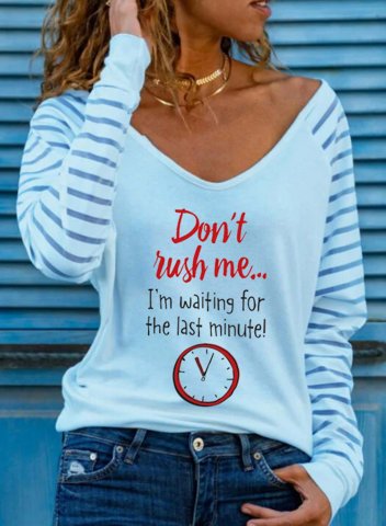 Women's Sorry I'm Late I Didn't Want to Come T-shirts Casual Letter Striped Solid V Neck Long Sleeve Daily T-shirts