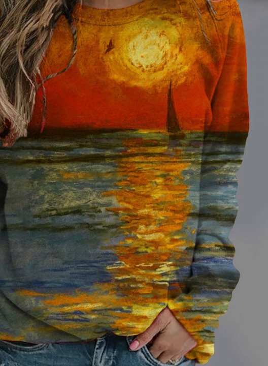 Women's Sunset Landscape Sweatshirt Casual Long Sleeve Round Neck Daily Pullovers