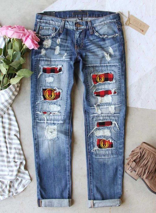 Women's Star Wars Jedi Symbol Jeans Plaid Slim High Waist Full Length Pocket Daily Casual Jeans