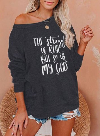 Women's Sweatshirts Letter Print Long Sleeve Round Neck Sweatshirt