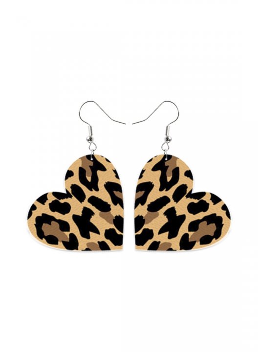 Women's Earrings Leopard Heart-shaped Leather Earrings