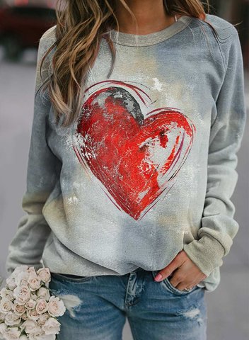 Women's Sweatshirts Heart-shaped Print Long Sleeve Round Neck Casual Sweatshirt