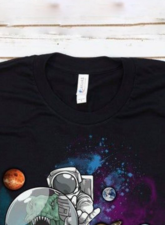 Women's T-shirts Astronaut Print Short Sleeve Round Neck Daily T-shirt