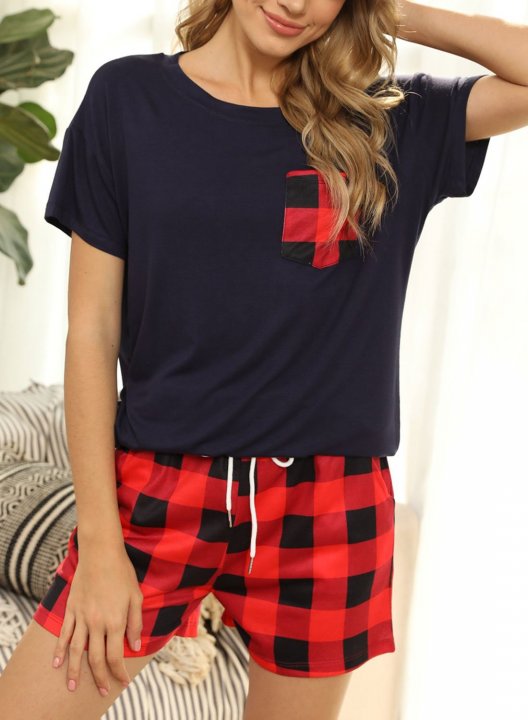 Women's Loungewear Leopard Plaid Short Sleeve Round Neck Daily Casual Two-piece Sets