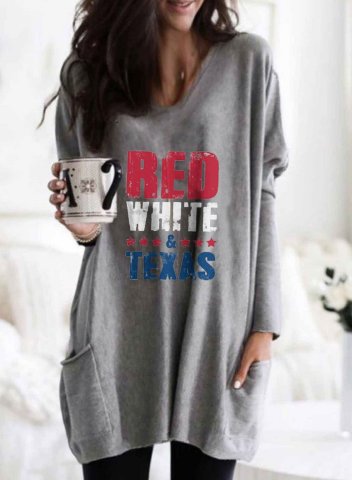 Women's Tunic Tops Letter Red White & Texas Long Sleeve Round Neck Daily Casual Sweatshirt