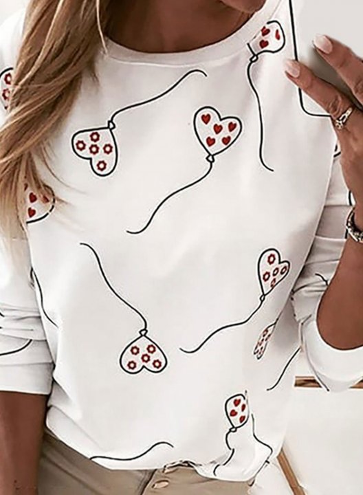 Women's Cute Heart Sweatshirt Casual Geometric Round Neck Long Sleeve Daily Tops