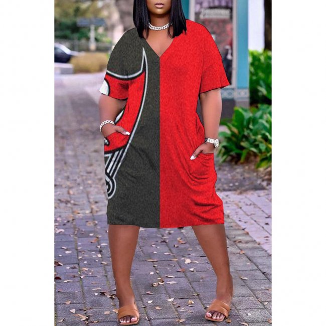 Women's Tampa Bay Buccaneers Printed V-neck Casual Pocket Dress