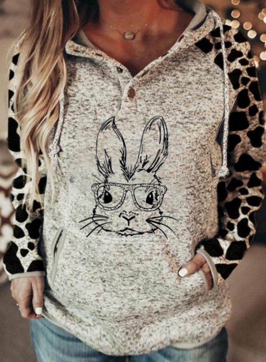 Women's Hoodies Rabbit Animal Print Color Block Long Sleeve Pocket Hoodie