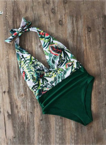 Women's One Piece Swimwear Floral V Neck Knot Vacation One-Piece Swimsuits One-Piece Bathing Suits