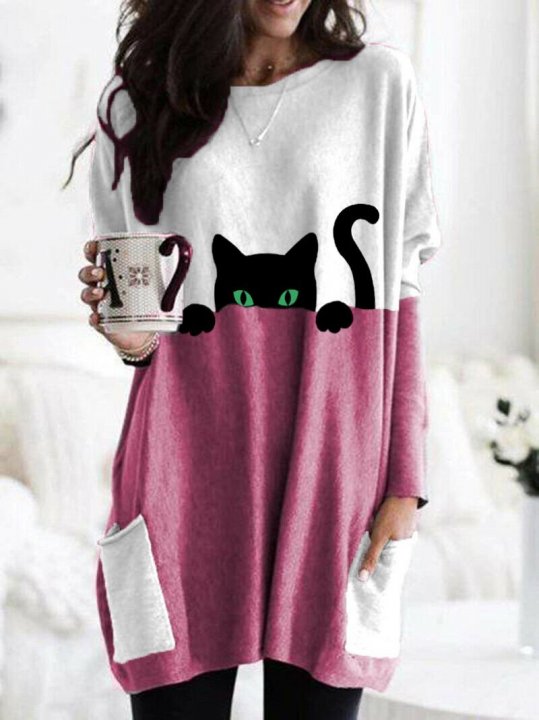 Women's Cool Cat Contrast Color Long Shirt