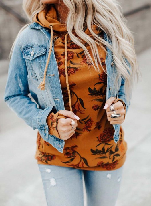 Floral Hooded Casual Hoodie