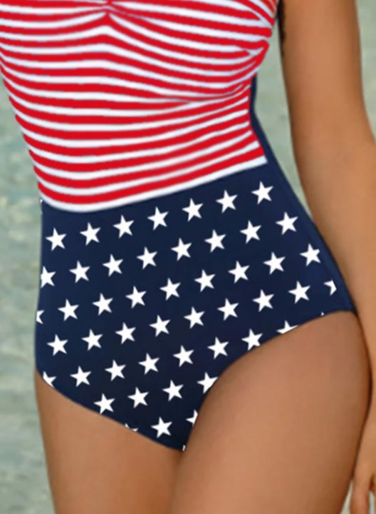 Women's One-Piece Swimsuits One-Piece Bathing Suits American Flag 4th Of July Spaghetti Swimsuits