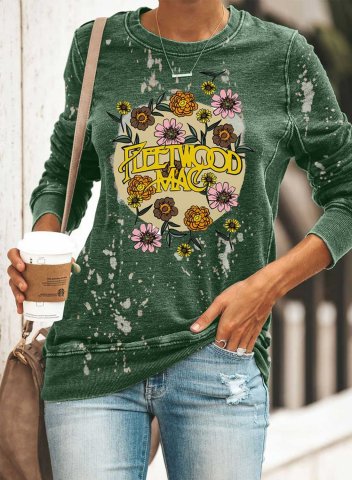 Women's Graphic Sweatshirt Floral Color Block Letter Round Neck Long Sleeve Casual Daily Pullovers