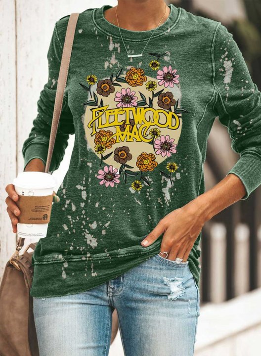 Women's Graphic Sweatshirt Floral Color Block Letter Round Neck Long Sleeve Casual Daily Pullovers