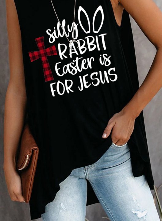 Women's Tank Tops Cute Silly Rabbit Easter Is for Jesus Print Balck Tank Top