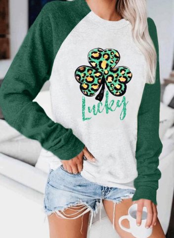 Women's St Patrick's Day Sweatshirt Letter Lucky Shamrock Printed Color Block Long Sleeve Round Neck Casual Daily Pullovers
