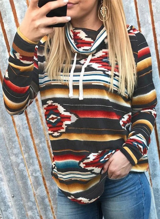 Vintage High Neck Long Sleeve Tribal Sweatshirt