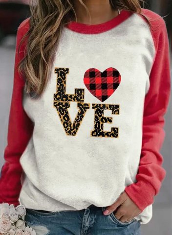 Women's Sweatshirt Love Plaid Heart Print Sweatshirt Crewneck