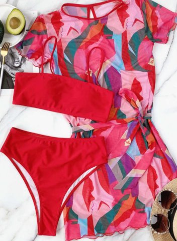 Women's Swimsuits Color Block 3-Piece Swimsuit Bathing Suits