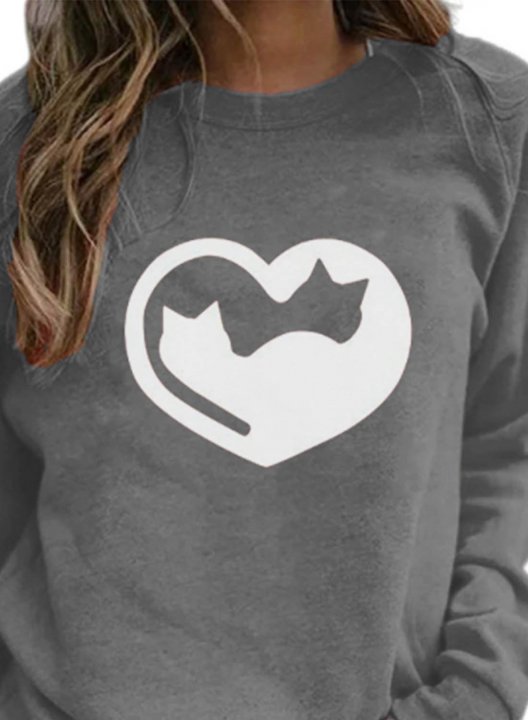 Women's Sweatshirts Heart-shaped Solid Long Sleeve Round Neck Casual Sweatshirt