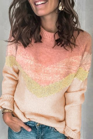 Women's Sweaters V Stripe Pattern Colorblock Sweaters
