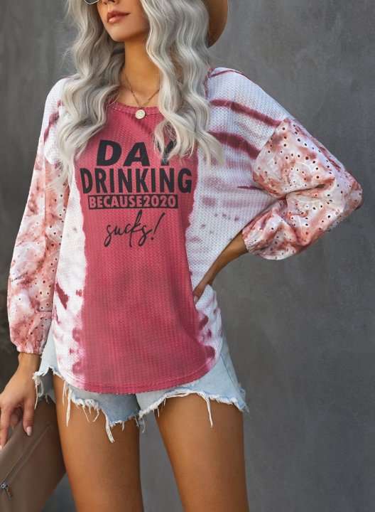 Tie Dye Day Drinking because 2020 Sucks Print Long Sleeve Off Shoulder Loose Tunic Sweatshirt