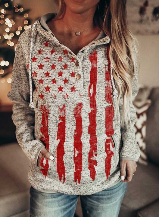 Women's Hoodies American Flag Print Gray Hoodie