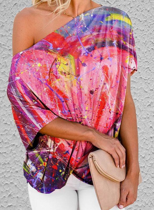 Women's Blouses Color-block Heart-shaped Abstract Half Sleeve Off Shoulder Daily Blouse