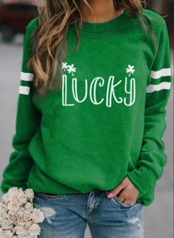 Women's St.Patrick's Day Sweatshirt Letter Lucky Shamrock Print Long Sleeve Round Neck Casual Sweatshirt