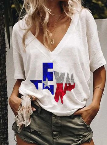 Women's T-shirts Texas Solid Sequin V Neck Short Sleeve Daily Casual Texas Independence Day T-shirts