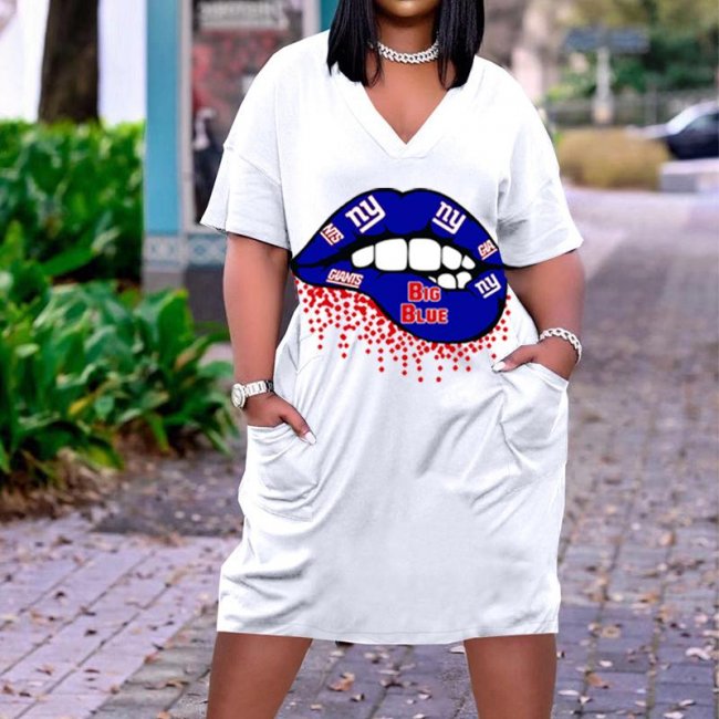 New York Giants V-Neck Jacket Short-Sleeved Bat-Sleeved Dress