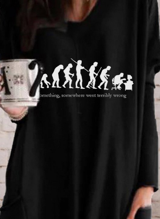 Women's Tunic Tops Bigfoot Print Solid V Neck Pocket Long Sleeve Daily Casual Tunics