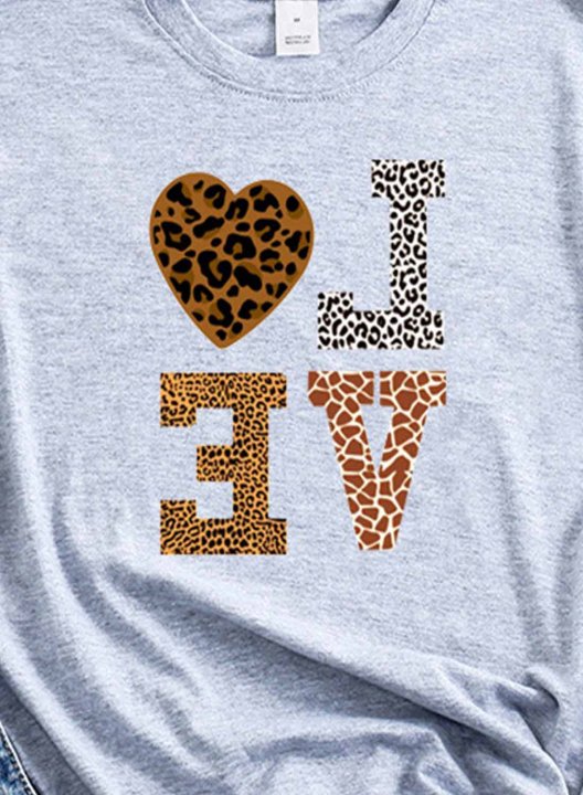 Women's T-shirts Solid Leopard Letter Short Sleeve Round Neck Daily T-shirt