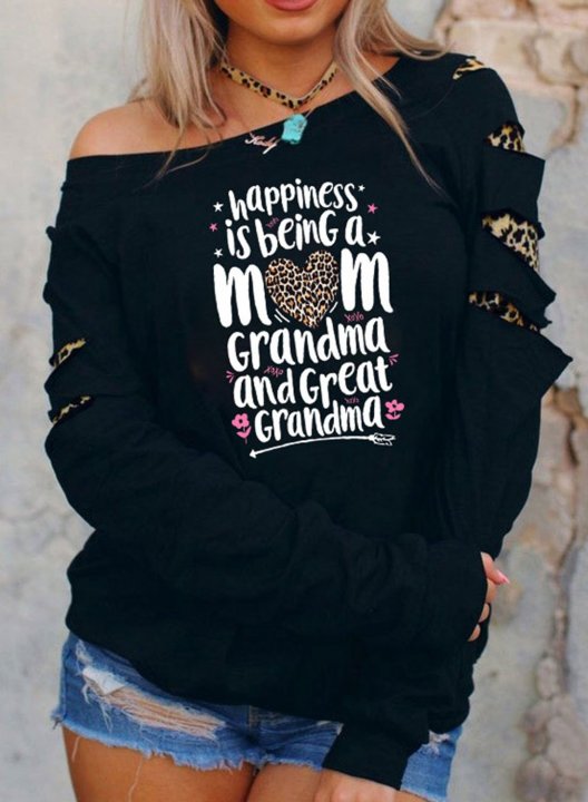 Women's Sweatshirts Animal Print Letter Cut-out Off Shoulder Long Sleeve Daily Casual Sweatshirts