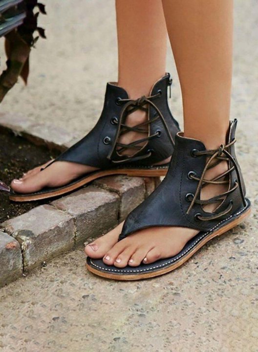 Women's Sandals Solid PU Leather Low Height Casual Daily Summer Sandals