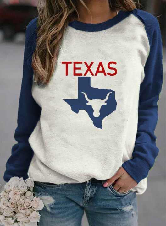 Women's Sweatshirts Raglan Sleeves Texas Print Long Sleeve Round Neck Sweatshirt