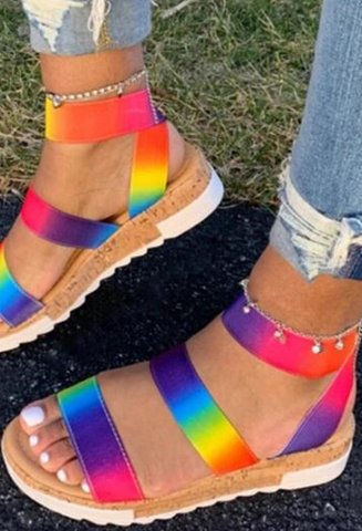 Women's Sandals Multicolor Rubber Low Casual Beach Sandals