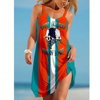 Women's Miami Dolphins Team Fan Print Beach Vacation Style Camisole Mini Camisole Casual Dress