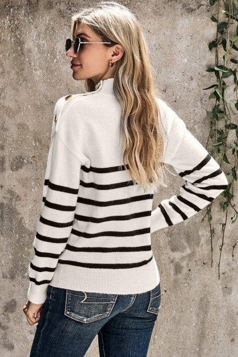 Women's Sweaters Striped Turtleneck Sweaters with Buttons