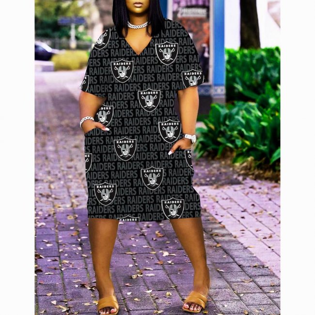 Las Vegas Raider print V-neck pocket dress