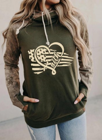 Women's Hoodies American Flag Faith Letter Heart Print Camouflage Print Long Sleeve Pocket Casual Hoodie