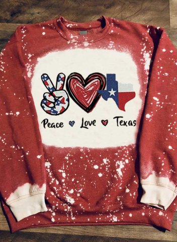Women's Sweatshirts Peace Love Texas Print Long Sleeve Texas Independence Day Sweatshirt