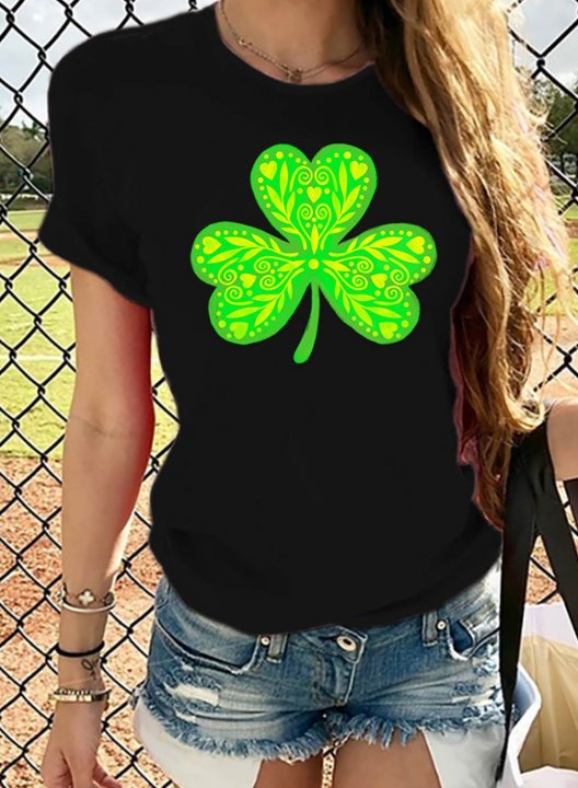 Women's St Patrick's Day T-shirts Shamrock Print Short Sleeve Round Neck Daily T-shirt