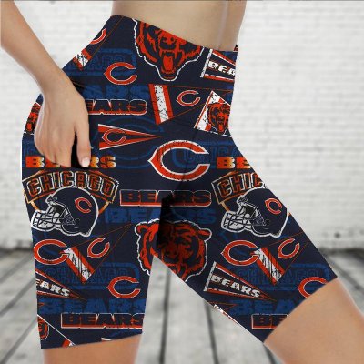 CHICAGO BEARS Sports Stretch Fitness Running Side Pocket Shorts Tight-Fitting High-Waist Yoga Pants