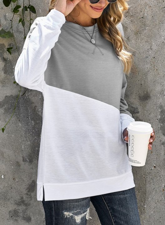 Color Block Long Sleeve Round Neck Casual Sweatshirt