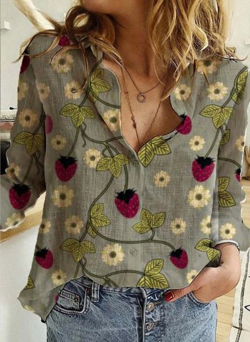 Women's Shirts Fruits & Plants Long Sleeve Turn Down Collar Daily Casual Shirt
